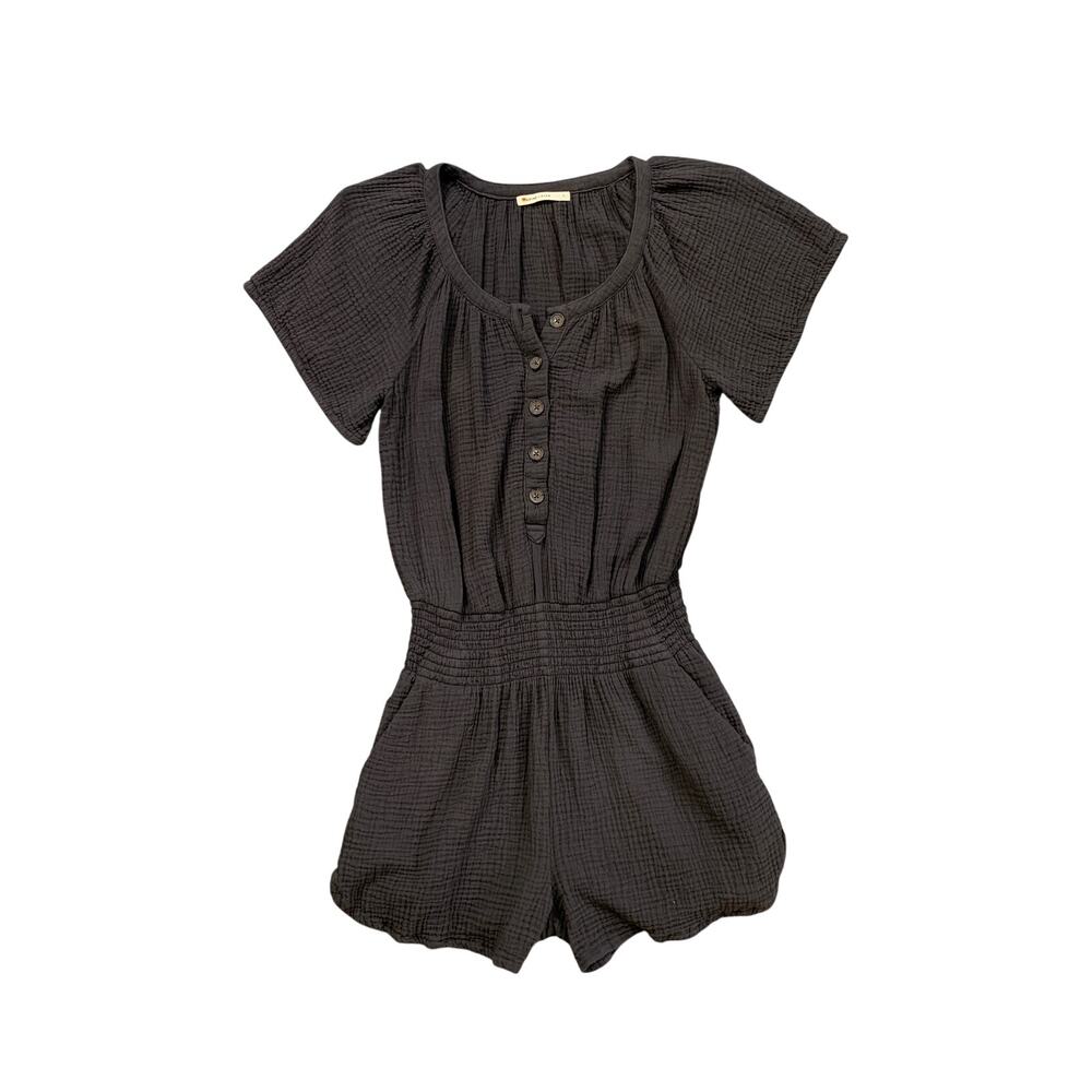 Marine Layer Romper Womens S Small Graphite Double Cloth Cotton Gauzy Textured